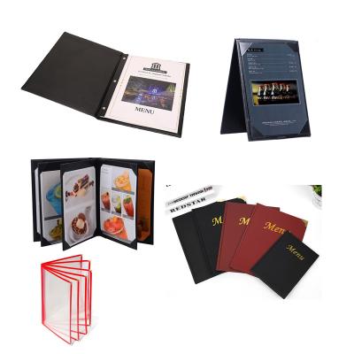 China Blue with Black Color PU Leather Restaurant Hotel Supplies Restaurant Wine Menus Drinks A4 Menu Cover Folder Holder with Inner Screw for sale