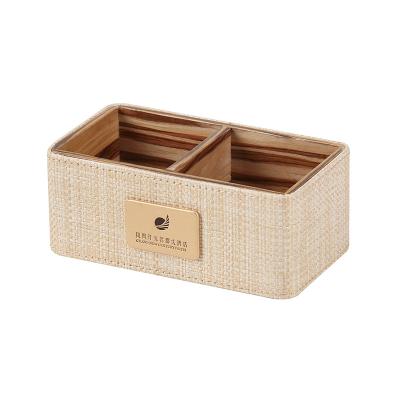 China Free Sample Modern Custom Design Gift Home Beige Wooden Faux Leather Coffee Tea Bag Storage Boxes For Hotels Factory for sale