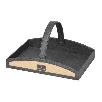 China Modern Rustic Luxury Small MOQ Customized Logo PU Faux Leather Gray Synthetic Leather Tray Shoe Box Basket for sale