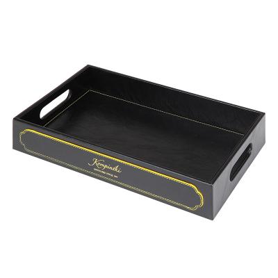 China 2021 New Style Rectangle Logo Rectangle Logo Custom Multifunctional Hotel Guest Room Durable Eco-Friendly Black PU Hotel Slipper Storage Box for sale