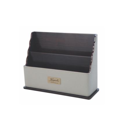 China Luxurious 2021 Brown PU Hotel Guest Room Brochure File-Catalogue Holder Leather Stand With Logo Customized for sale