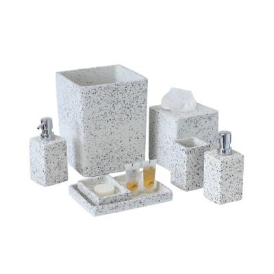 China Hotel Bathroom Accessories 2021 Free Sample Cheapest Environmental Friendly Finished Stone Price Resin Guest Hotel Amenities For Bathroom for sale