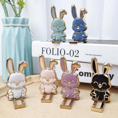 China Height Adjustable Cartoon Plating Rabbit Ring Bracket 3D Folding Phone Kickstand Holder Buckle iPhone MI Desktop Phone Stand Adhesive Backing for sale