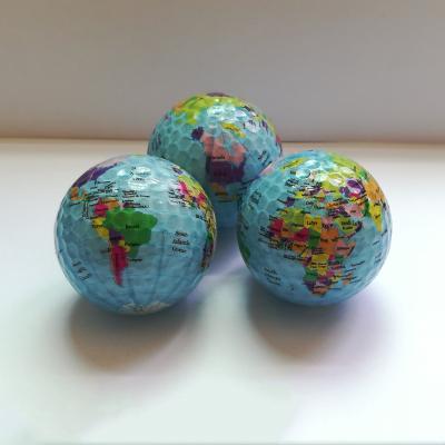 China Wholesale Durable Long Lasting Globe Map Color Golf Balls Practice Golf Balls For Gift Golfing Balls for sale