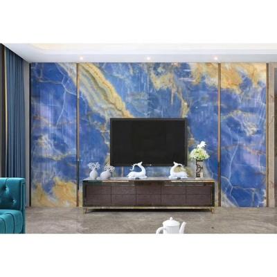 China Modern Wall Decor Cover Slabs Tile Light Blue Jade Marble Onyx Stone Blue for sale