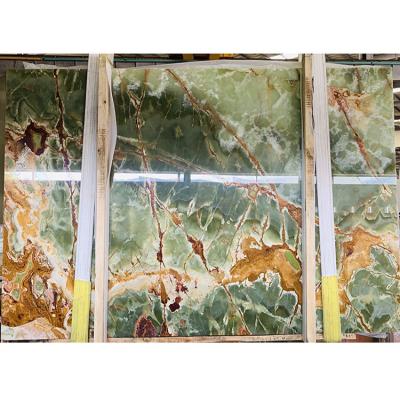 China Material Natural Marble Stone Decoration Dining Table Tops Translucent Green Onyx Slabs for sale