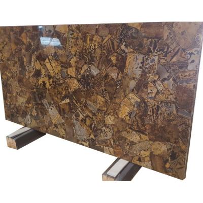 China Fossil Brown Agate Marble Slab Semi Precious Woodstone Countertops Wholesale Decoration China Material for sale