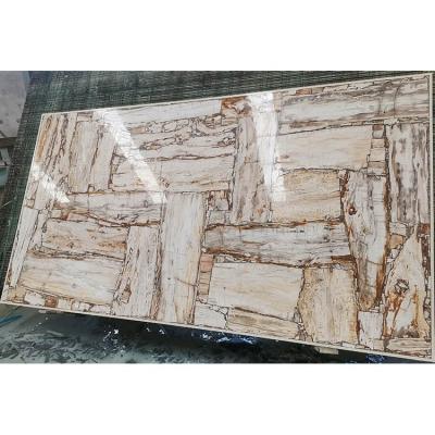 China Luxury Gemstone Custom Brown Petrified Onyx Wood Fossil Stone Slabs for sale