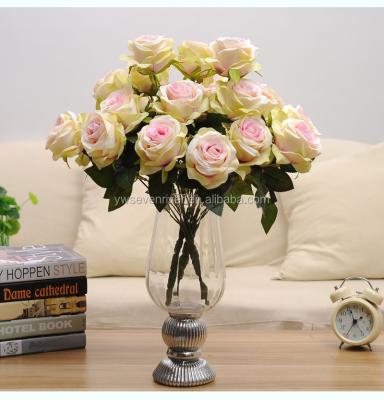 China European style 9 head silk round rose wedding supplies flower wall decoration simulation silk rose flower for sale