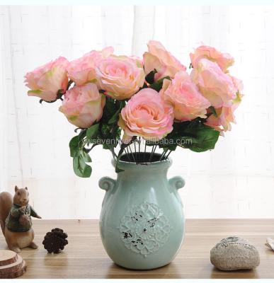 China Factory 7 silk head wedding simulation flower artificial silk European style high-grade decorative rose flower for sale