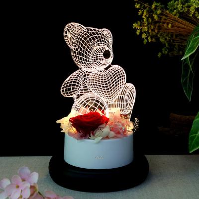 China Wholesale Eco-friendly Creative Fresh Bear Artificial Preserved Flower Foam Small In Glass Girl's Gift for sale