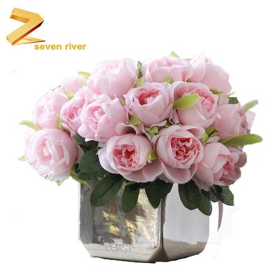 China Western Rose Silk Flowers 10 Heads Artificial Silk Flowers Wedding Decoration Bouquet for sale