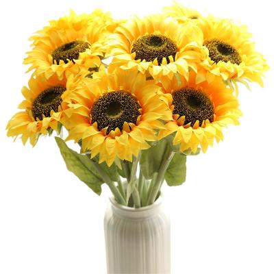 China Fashion Home Craft Decorative Silk Head Flowers Bouquet Artificial Plant Touch Sunflower for sale