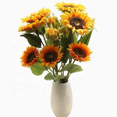 China 3 Natural Touch Flowers Large Artificial Sunflower Artificial Silk Head Flowers For Home Decoration for sale