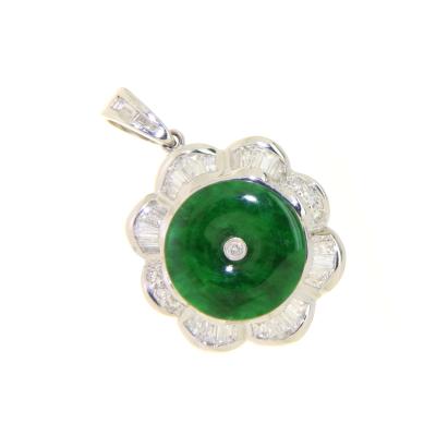 China Custom Selling Top Quality Cute Flower Diamond Surround Gem 18K White Gold Pendant Necklace for sale