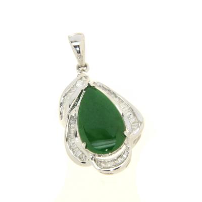 China Natural Jade And Vintage Style Vintage Chain 18K White Gold Diamond Pendant Jewelry for sale