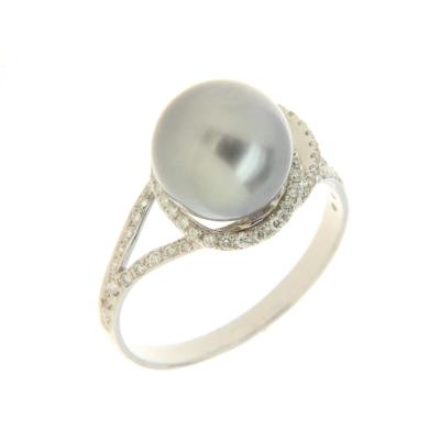 China CLASSIC Fine Jewelry 18K White Gold Diamond With Pearl Ring for sale