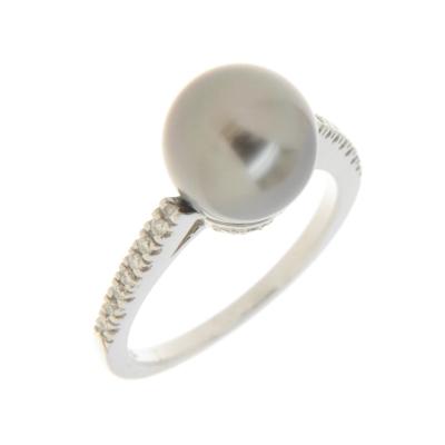 China Popular Design CLASSIC Shiny 18K White Gold Trendy Diamond With Pearl Ring for sale