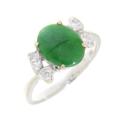 China Luxury Diamond and Full Natural Jade Cabochon 18k White Gold Green Jade Engagement Ring for sale