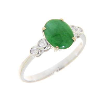 China Vintage Gem Elegant Women Natural Jade Gorgeous Clear Icy Egg Ring and Diamond 18k White Gold for sale