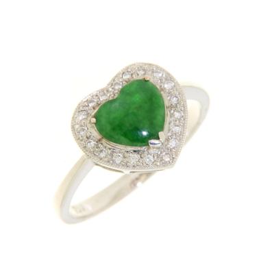 China Vintage Fancy Designs Heart Jade Jewelry Diamond Surround Gem 18k Gold Ring for sale