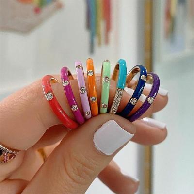 China BOHEMIA 925 Silver Women Delicate Stacking Multicolor Enamel Ring Rainbow Colorful Enamel Ring for sale