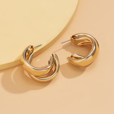 China Small Big Huggies Environmentally Friendly Brass Circle INS Hoop Earrings CC Earrings Women Girls Gold Hoop Earrings for sale