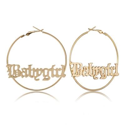 China Enviroment Friendly Old English Large Round Circle Custom Letter Gold Earring Woman Jewelry Whosale Personalized Name Initial Earrings for sale