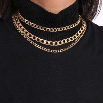 China Environmental Friendly Gold IP Plated Stainless Steel Cuban Link Chain Chunky Necklace Miami Multi Layered Thick Snake Chain Choker Necklace for sale