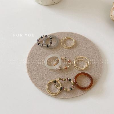 China 2021 FASHIONABLE Hot Sale Resin Rings Set INS Stacking Retro Ring 4 Pieces Set Copper Resin Crystal Ring Set for sale