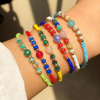 China Colorful Vintage Rice Glass Bead Beaded Bracelets Woven Seed Bead Jewelry Handmade Bracelet for sale