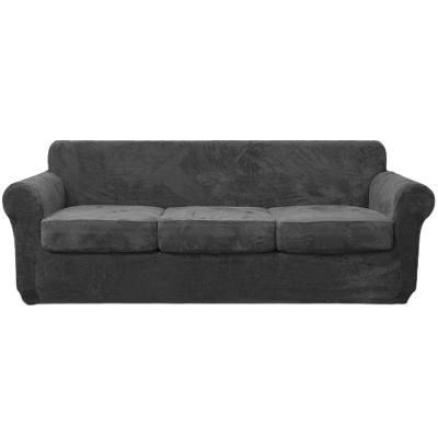 China Modern Velvet 4 Piece Sofa Slipcover For 3 Cushion Couch With 3 Separate Cushion Cover for sale