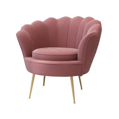 China Modular Luxury Modern Living Room Upholstered Sofa Chair Leisure Armchair Club Accent Pink Tufted Velvet Dining Arm ChairWith Gold Legs for sale