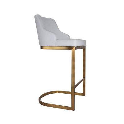 China Modern Design Bar Furniture PU Stable High Quality White Leather Barstool Chair White Funky Gold Bar Stools With Back for sale