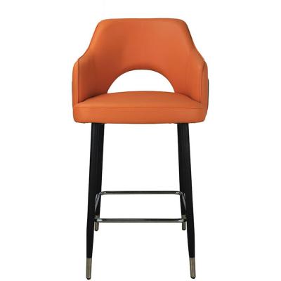 China Stable Contemporary High Quality Counter Stool PU Bar Stool Orange Leather Stable Chair With Backrest For Dining for sale