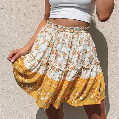 China 2022 Summer Breathable Floral Aztec Skirts Beach Hawaiian Bohemian Dresses Plus Size Mini Ruffle Elegant Girls Skirts For Women for sale