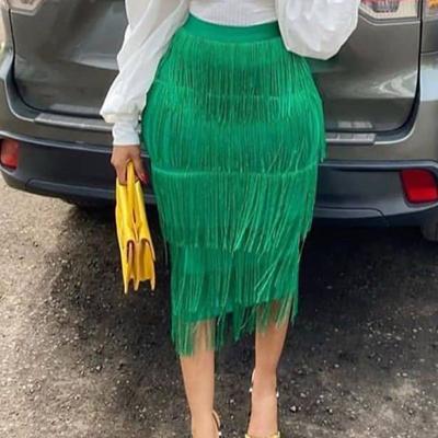 China 2022 Casual Sexy Breathable Midi Pencil Skirt Fringe Tassel Wrap Breathable Long Skirts Plus Size Elegant Bandage Skirt For Women for sale