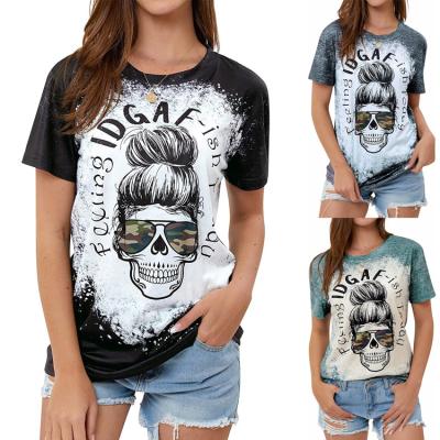 China Custom Printing Anti Shrink Round Neck Anti Shrink T Shirts Plus Size Casual Short Sleeve Women Human Skeleton Tops Tees for sale