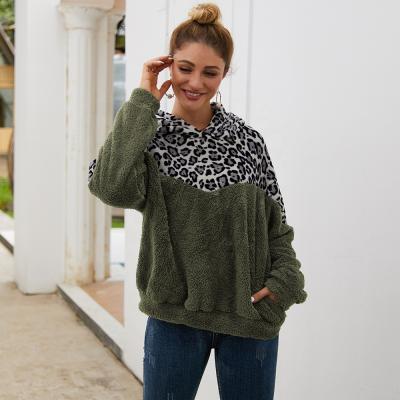 China Custom Warm Leopard Sweater Anti Shrink Winter Sleeve Fleece Slicing Loose Hoodie Anti Shrink Long Hoodie for sale