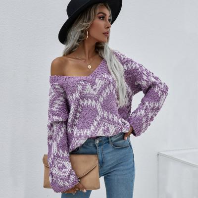 China Women's V-Neckline Anti-Wrinkle Sweaters Winter Sale Casual Popcorn Warm Sweaters Loose Knitted Sweaters Custom Plus Size for sale