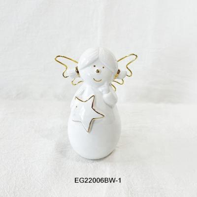 China Home Decorations Dolomite Ceramic Christmas Angel With Star In Gold Color Painting With Gold Wings for sale