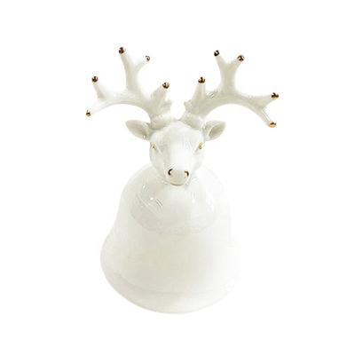 China Christmas Bone China Decorations Simple Design Ceramic Reindeer Home Ornament White Elk Bell Bell New for sale