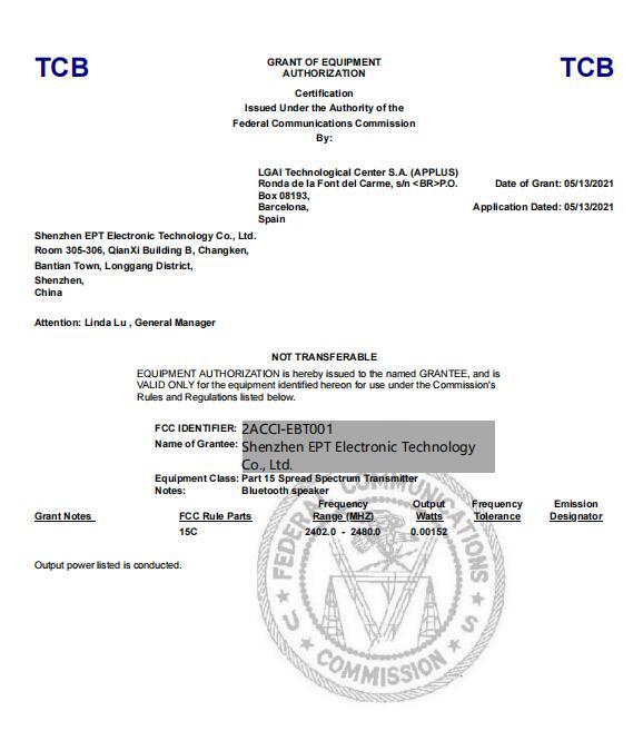 FCC - Shenzhen Ept Electronic Technology Co., Ltd.