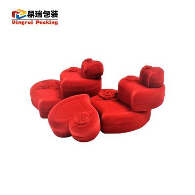 China Handmade Chinese Factory Wholesale Red Color Heart Shaped Flocking Jewelry Packaging Boxes For Gift Ring Necklace for sale