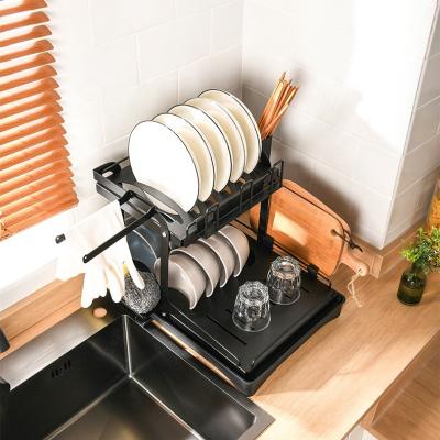 China China Supplier 2-Tier Modern Dish Drainer Rack Kitchen Sink Space Saver Metal Dish Racks for sale