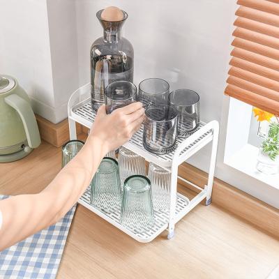 China Amazon Top Selling Pantry Cup Organizer 2-Tier Single Tea Cup Storage Rack Metal Coffee Cup Holder for sale