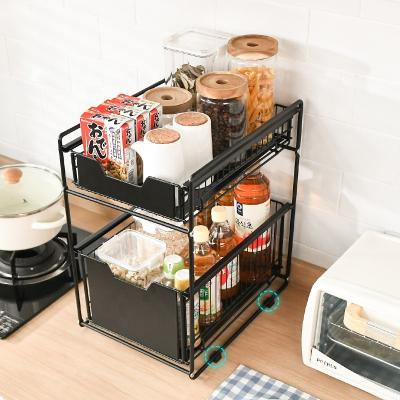 China OEM/ODM Kitchen Sustainable Pantry Organizer Seasoning Rack Countertop 2 Layers Pull Out Spice Rack for sale