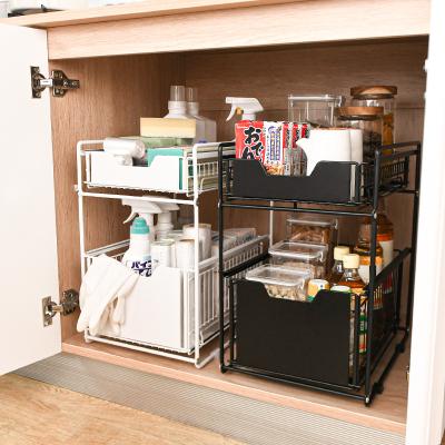 China Low Price Modern Kitchen Pantry Organization 2-Tier Sliding Basket Under Cabinet Organizer for sale