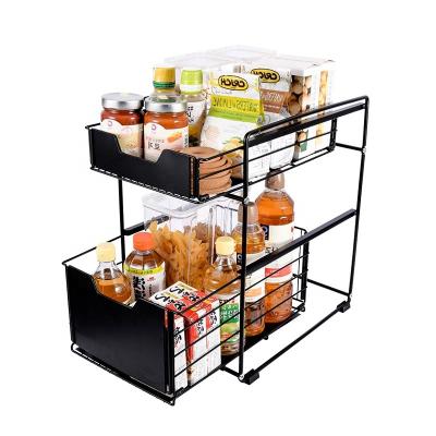 China Sustainable Quick Shipping Kitchen Sink Accessories Pull Out Organizer 2 Layers Sliding Basket Rack for sale