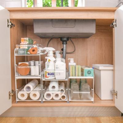 China Hot Selling Viable 2-Tier Kitchen Storage Rack Under Sink Cabinet Organizer Pull Out Drawer Rack for sale